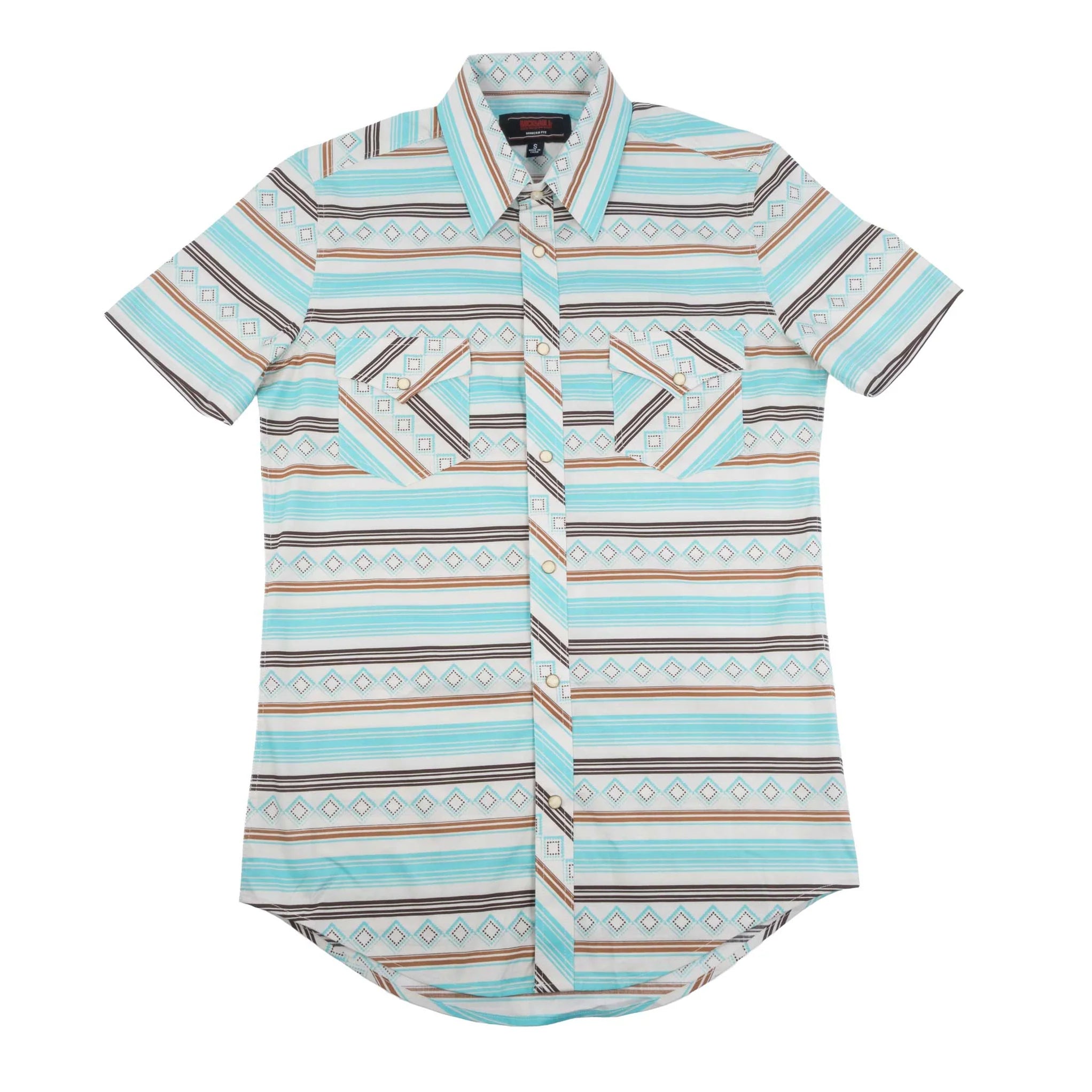 ROCK&ROLL MENS TEAL STRIPE PRINTED SHIRT SHORT SLEEVE  - BMN3S08654