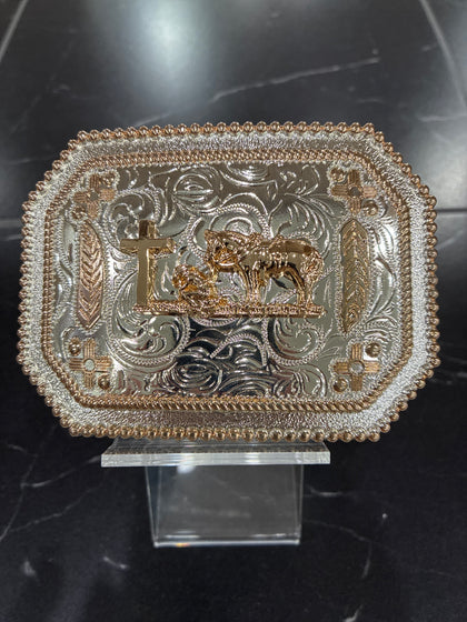 SQUARE BUCKLE PRAYING COWBOYGOLD SILVER