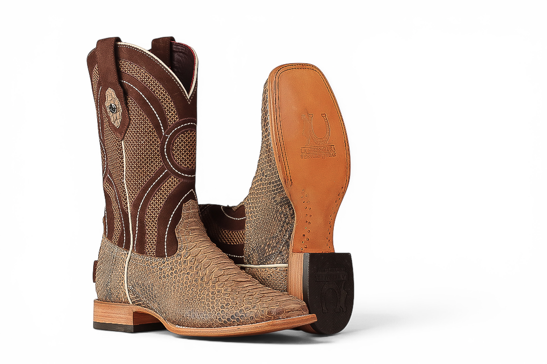 LA HERRADURA LH011 BOTAS DE HOMBRE EXÓTICAS-RANCHERA PITÓN ANTE BEIGE PUNTA CUADRADA EE