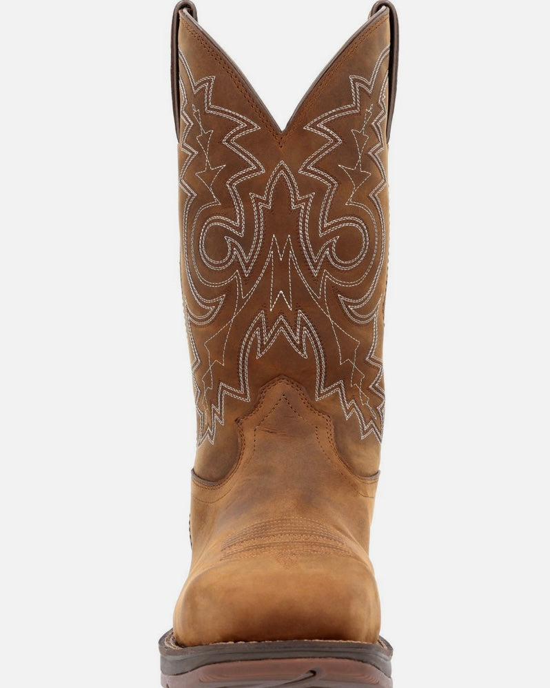 DURANGO MEN WORK BROWN WITH WHITE STITCHING (steel toe, waterproof, slip & oil resistant) - DDB0389