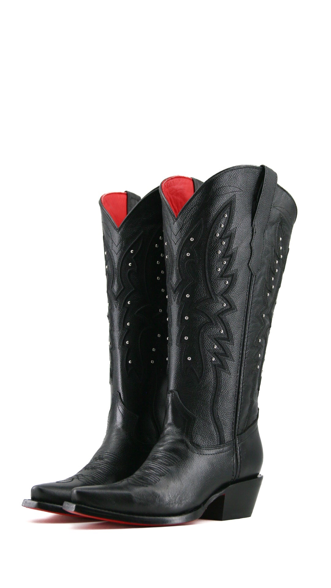 ROCKEM WOMEN “ALEXA” BORREGO BLACK  SNIP TOE WIDE CALF RED BOTTOM BOOT