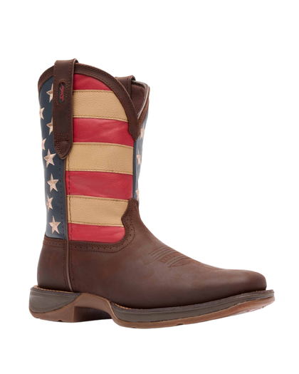 BOTA DE TRABAJO PARA HOMBRE DURANGO REBEL MARRÓN OSCURO BANDERA AMERICANA DB5554