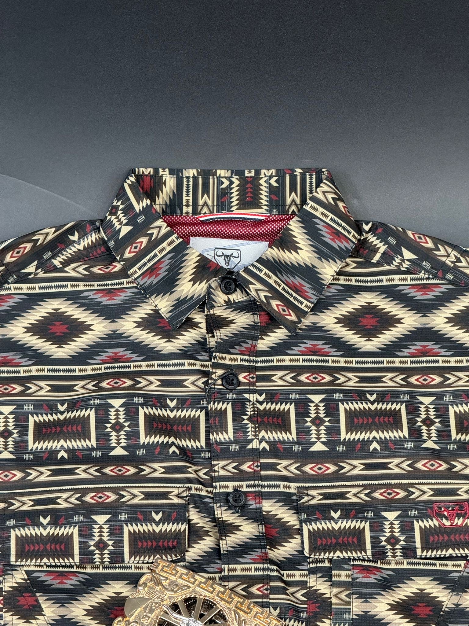 PLATINI BLACK MAROON AZTEC SHORT SLEEVE SHIRT