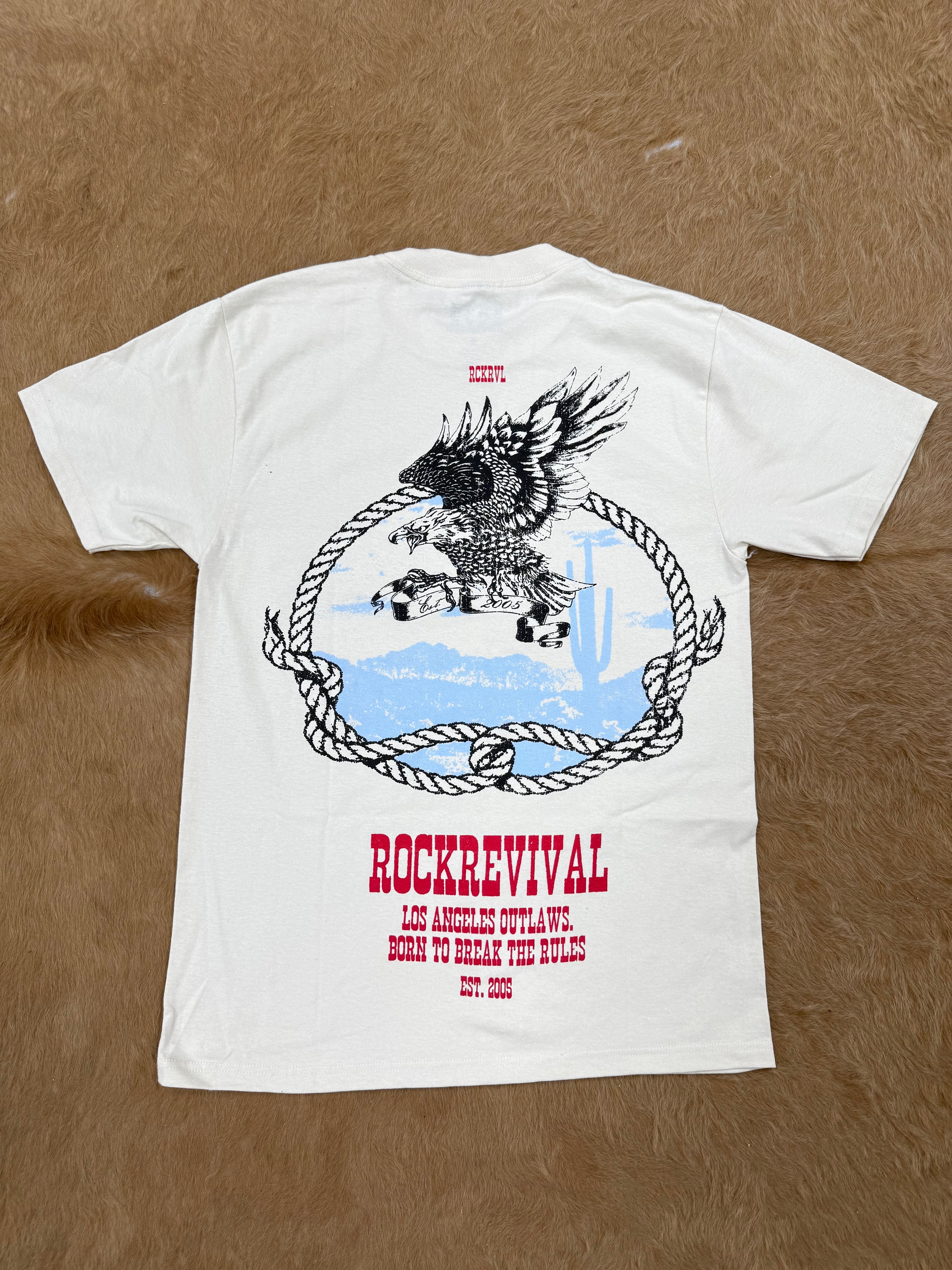 ROCK REVIVAL MEN T-SHIRT LOS ANGELES OUTLAWS CREAM RRW10082
