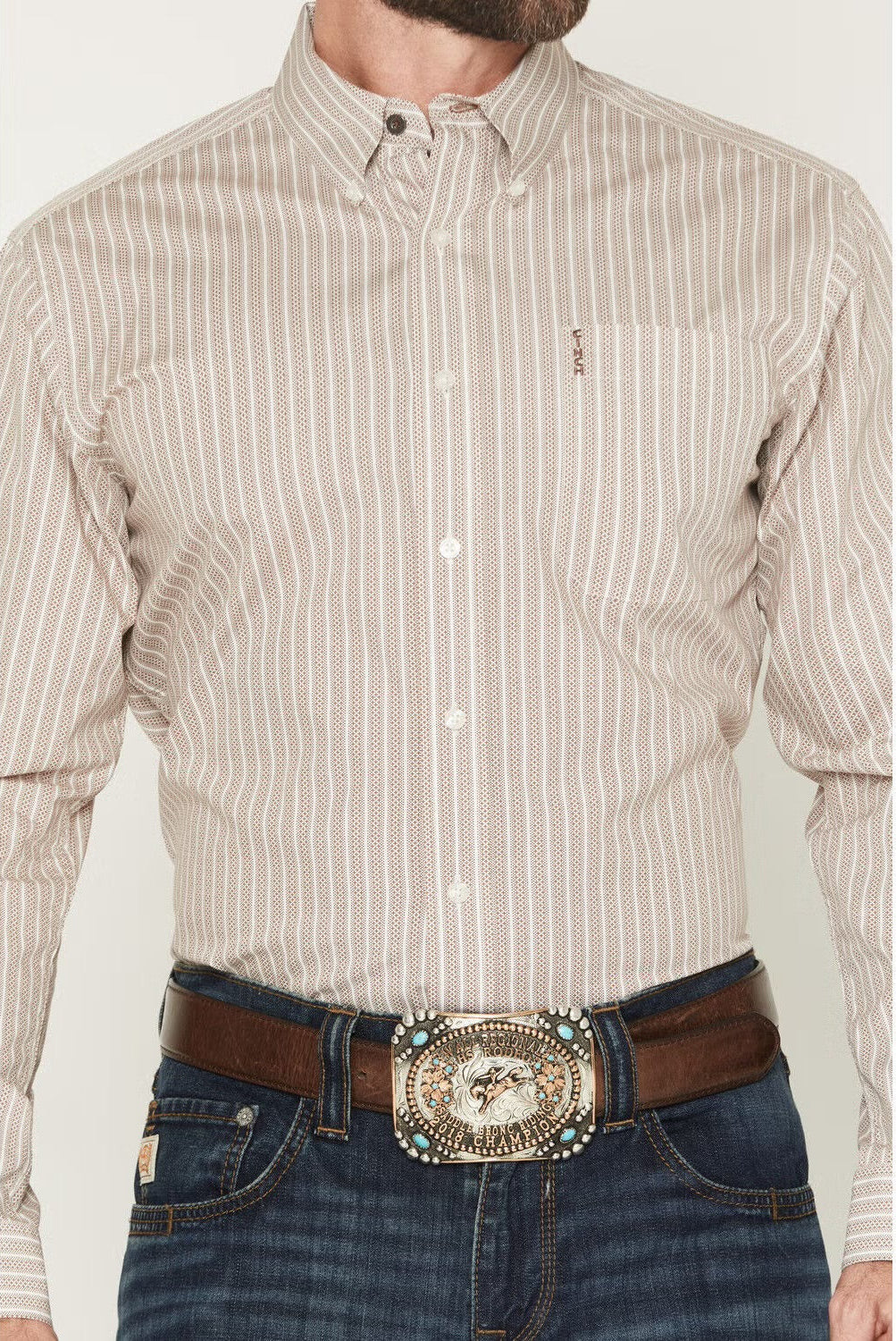 CINCH MENS MODERN FIT SLIGHTLY NARROWED BODY LONG SLEEVE TAN STRIPES - MTW1347157