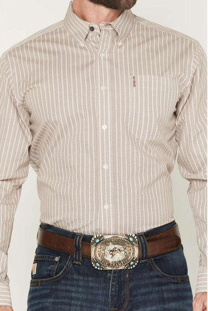 CAMISA CINCH MANGA LARGA RAYAS BEIGE CORTE MODERNO LIGERAMENTE AJUSTADO - MTW1347157