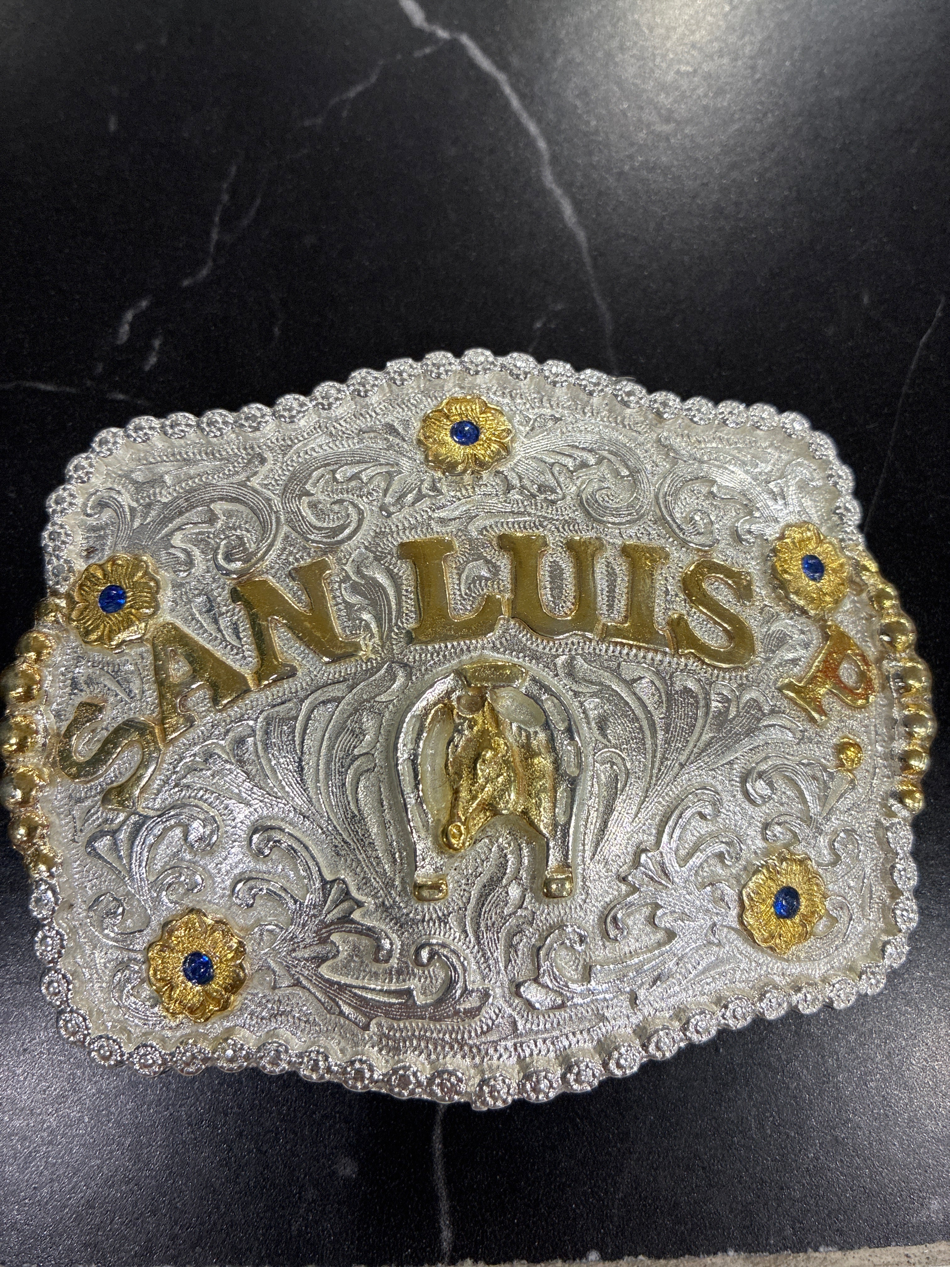 GOLD SAN LUIS POTOSI RUBIES SQUARE BUCKLE