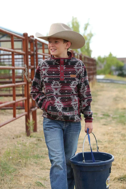 CINCH KIDS YOUTH FLEECE GREY AZTEC PULL OVER MWK7590009