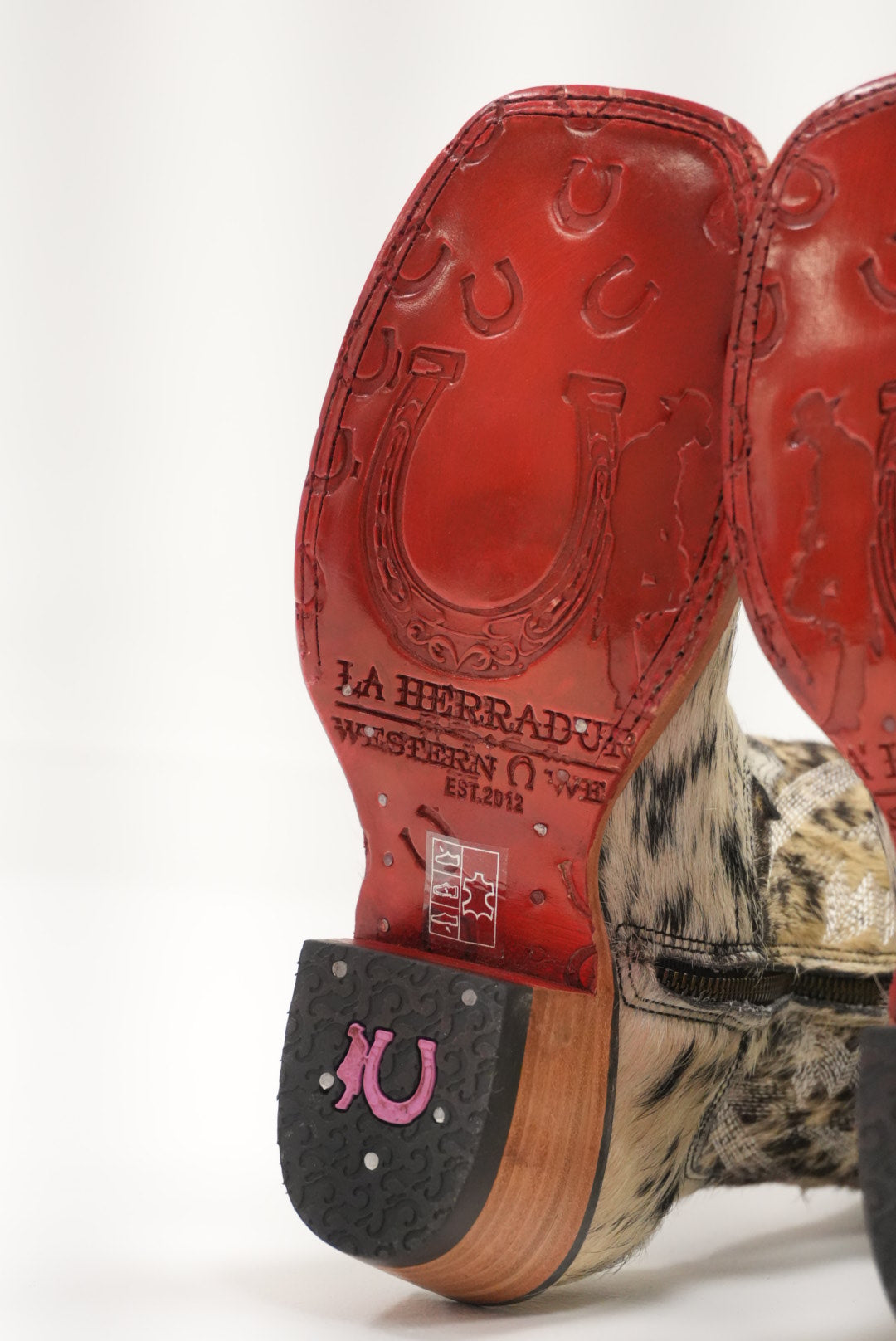 LA HERRADURA WOMEN TALL BOOT MELISSA HD COWHIDE BLANCO/NEGRO RED SQUARE TOE