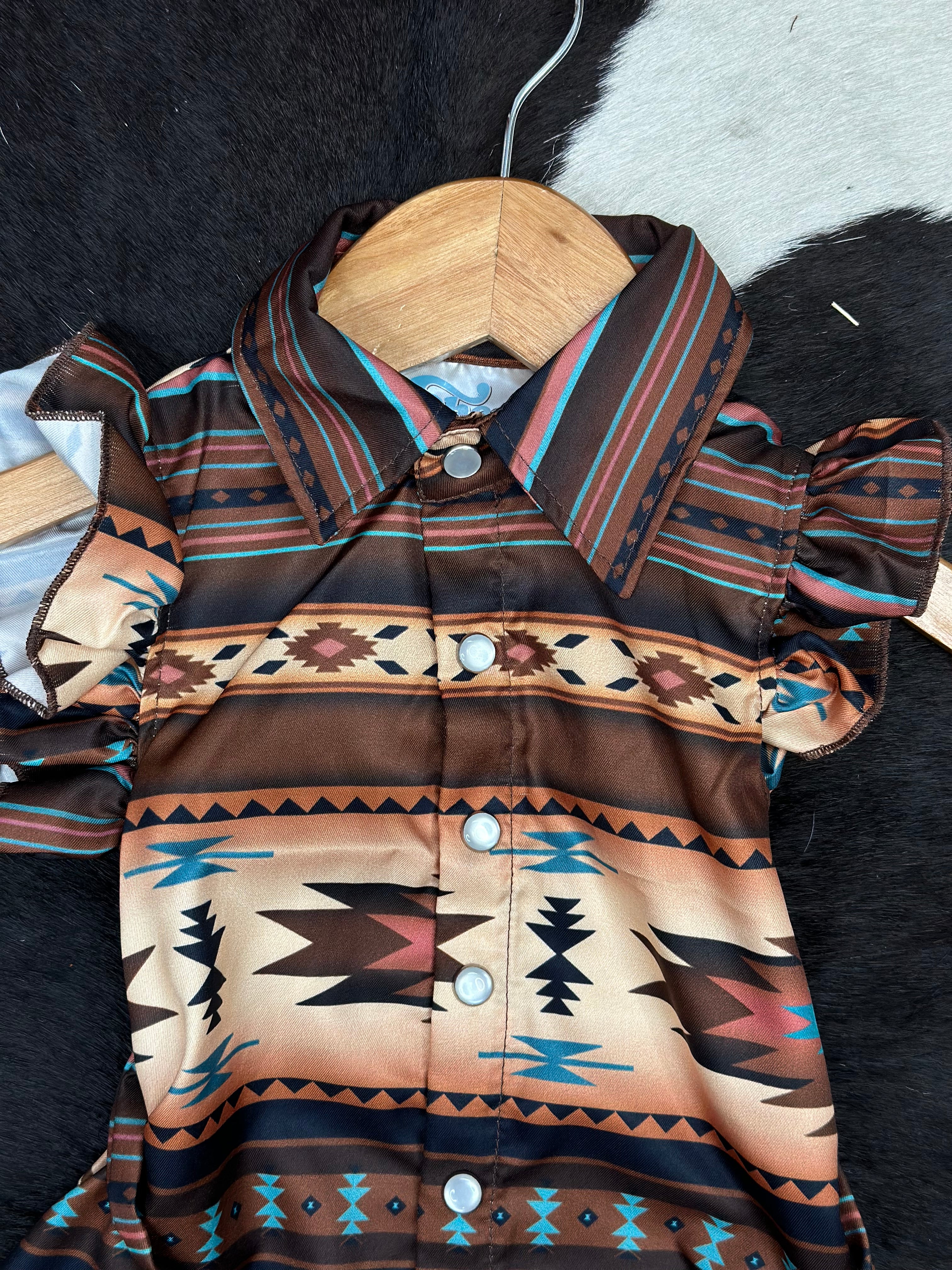 SHEA BABY AZTEC BROWN SNAP DRESS