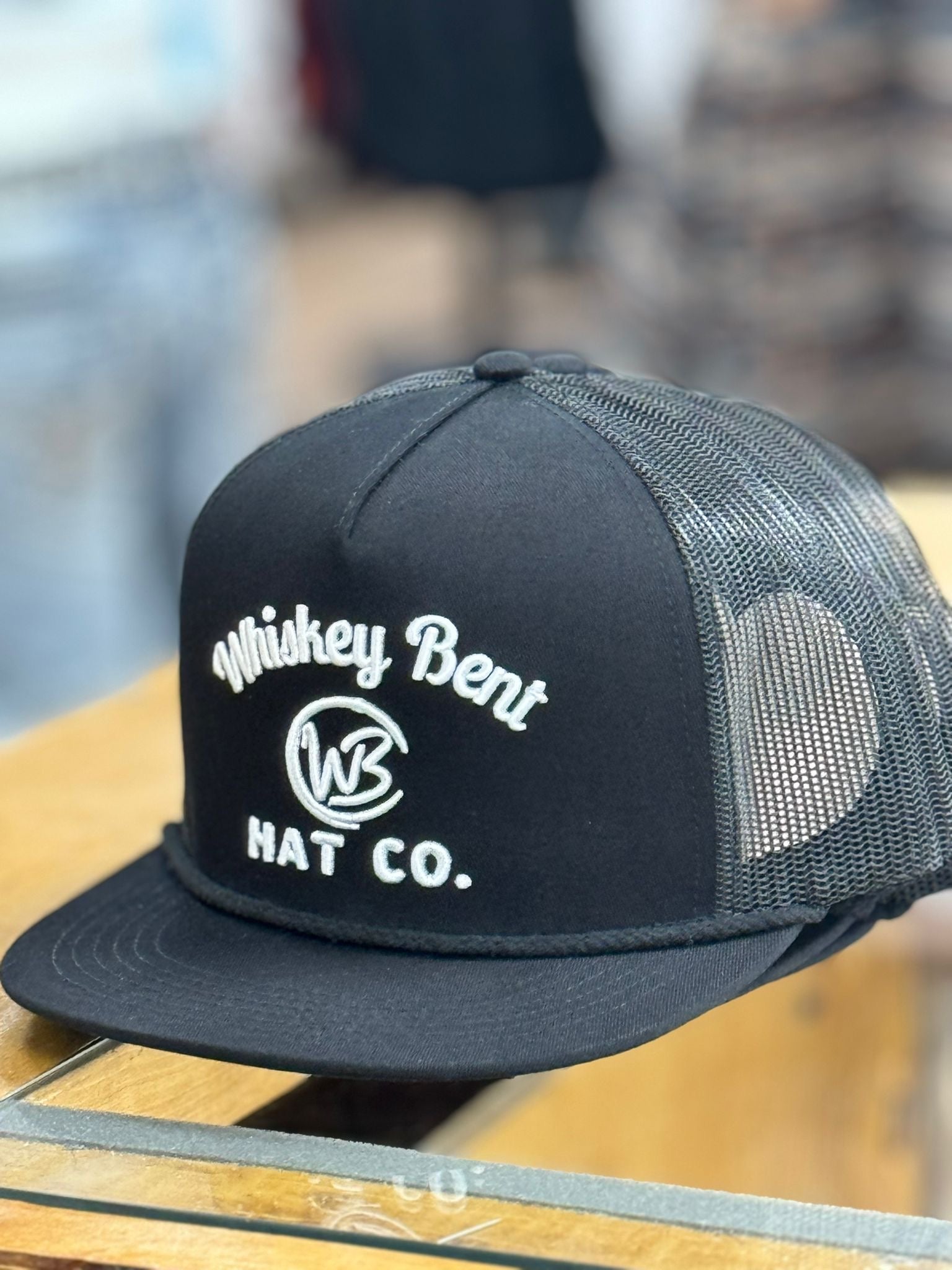 WHISKEY BENT HAT CO. BLACK ROPE BAND & WHITE CAP