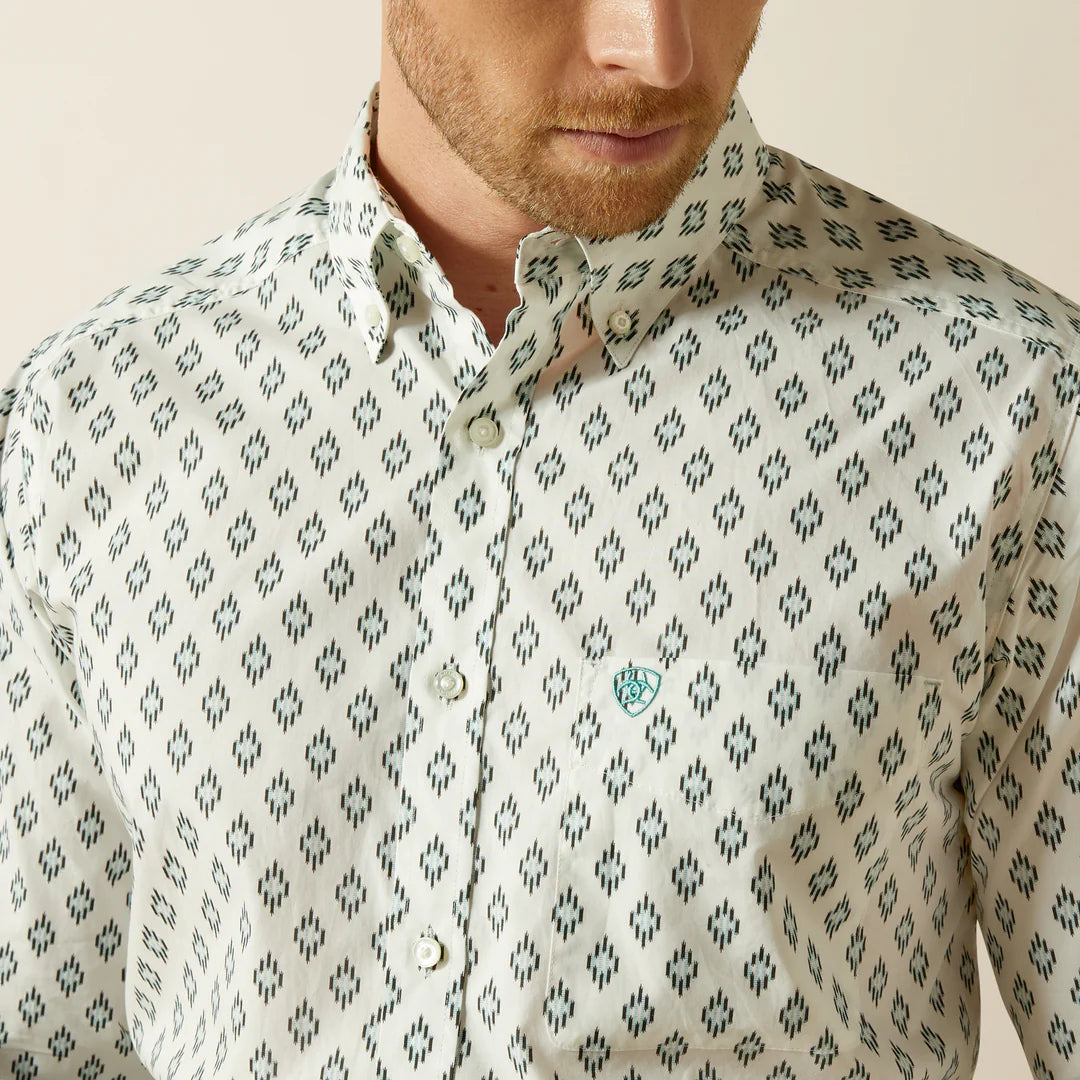 ARIAT MENS BASS FITTED WHITE BUTTON DOWN SHIRT WHITE 10062203