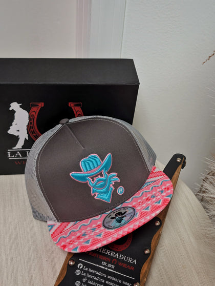DE RANCHO HATS SNAPBACK CHARCOAL PINK AND TURQUOISE