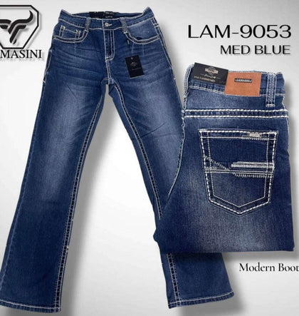 LAMASINI MENS JEANS MODERN BOOT MED BLUE LAM9053-MED