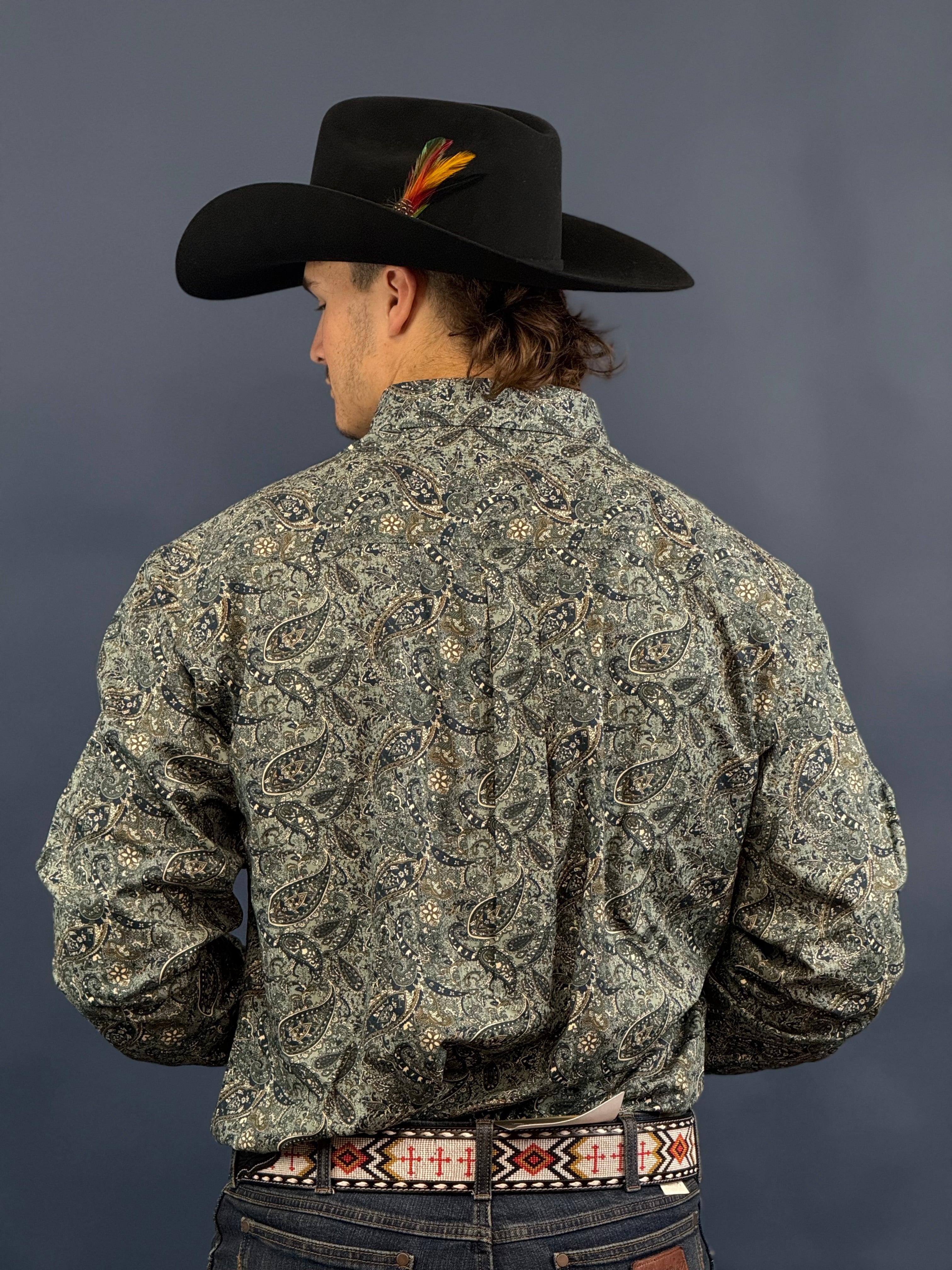 CINCH PAISLEY PRONT BOTTOM DOWN- GREEN LONG SLEEVE SHIRT