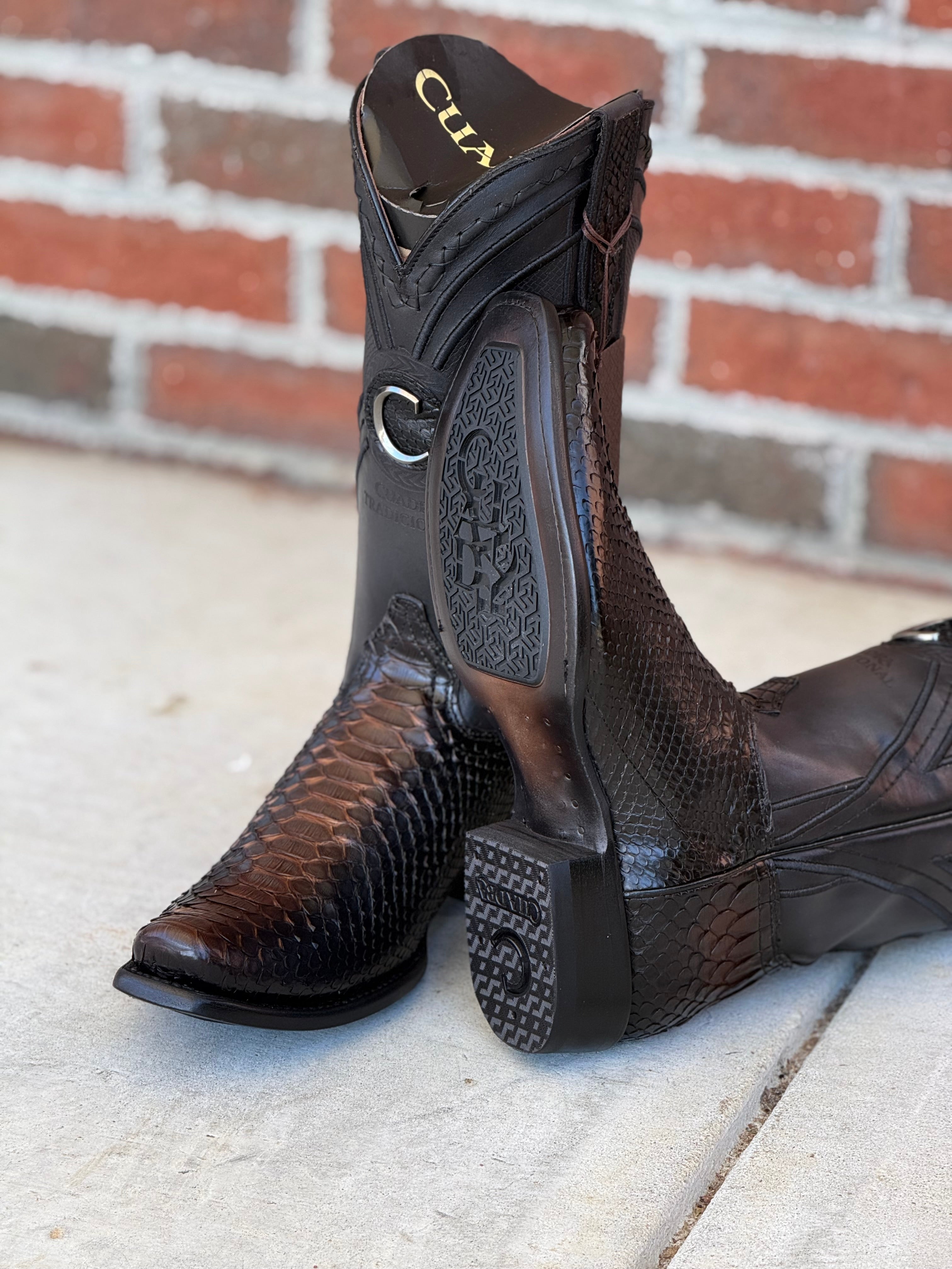 CUADRA BOOTS PYTHON BACK LIBOSA NEGRO/ CHOCOLATE EMBROIDERED & LASER& WOVEN NARROW SQUARE TOE-1J0APH