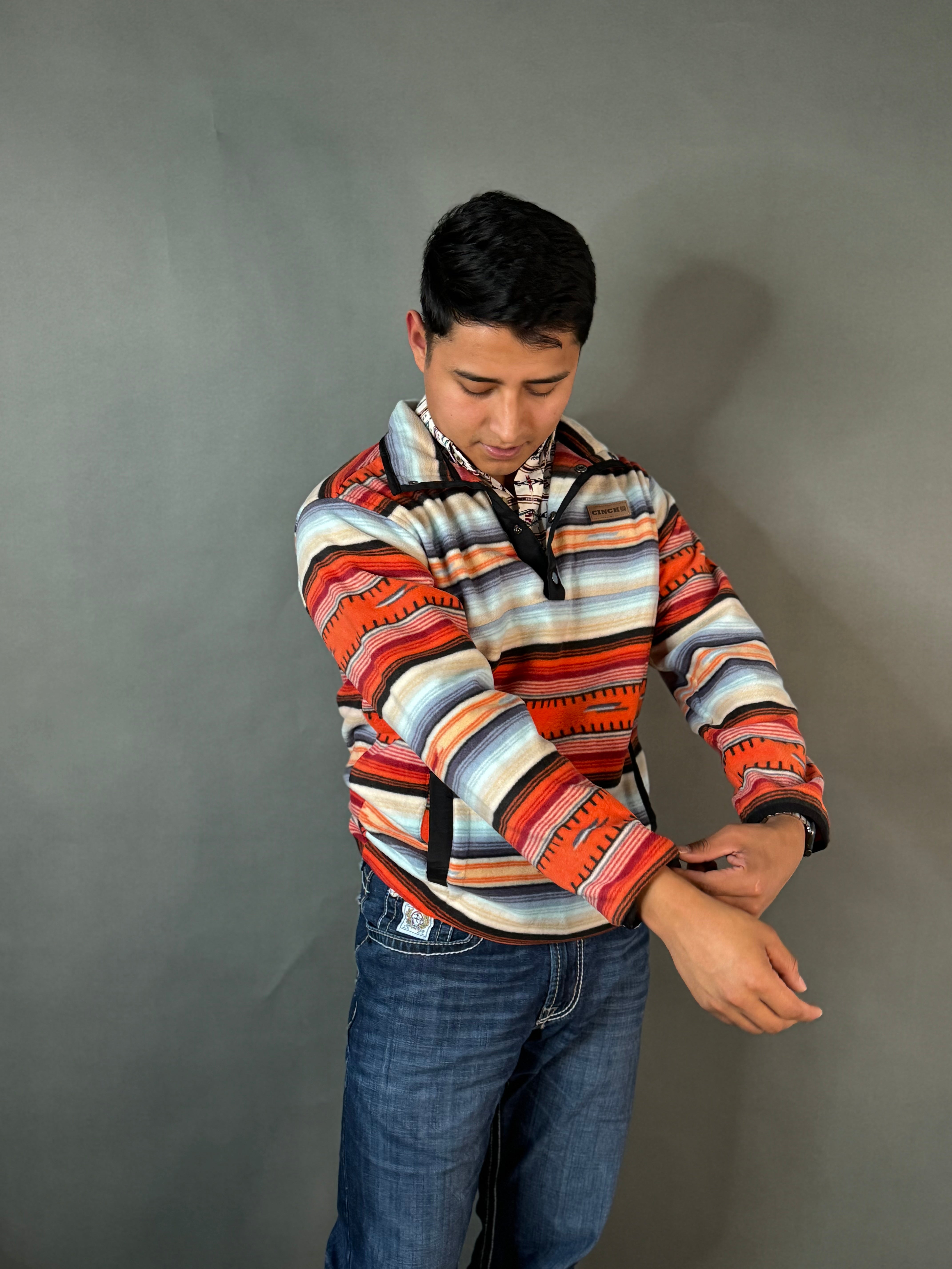 CINCH MENS Naranja/Azul claro Azteca Pull Over