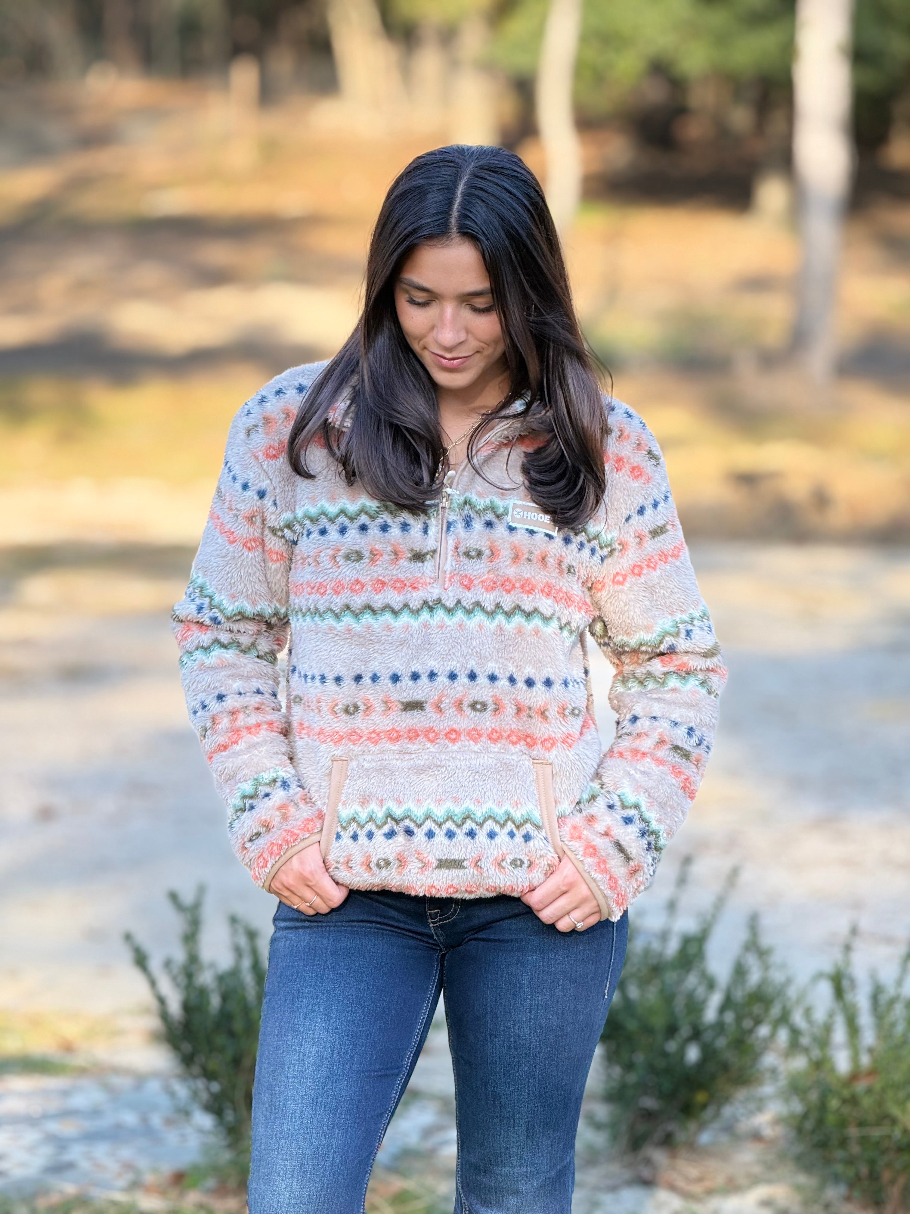 Hooey Womens Fleece Pull Over- Cream/Aztec CRAZ-S