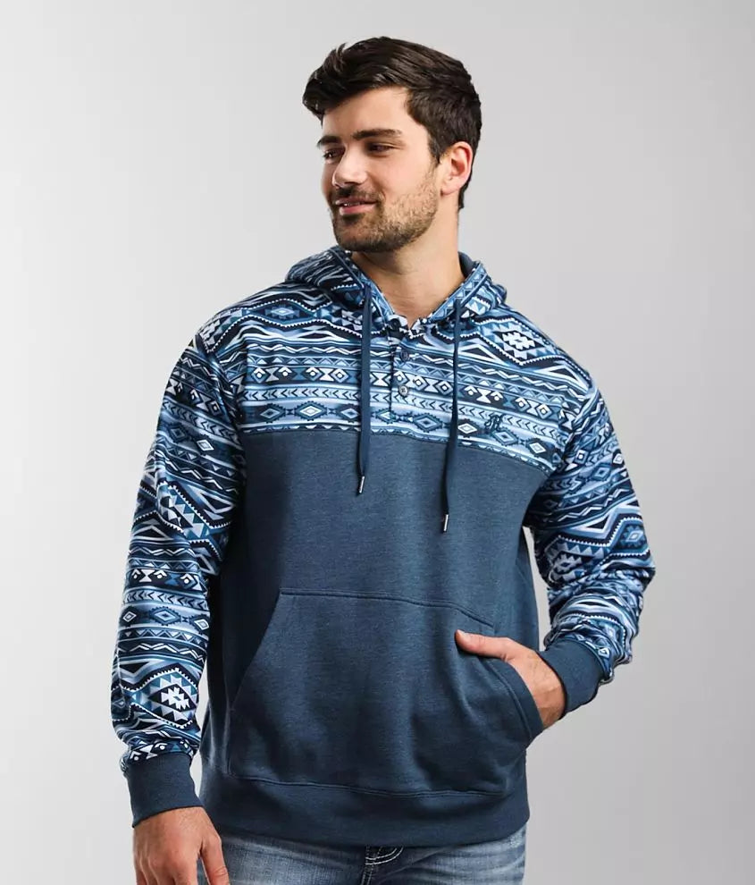 Hooey® Men's Hoodie Blue/w Blue Aztec Sleeve HH1191NVAZ