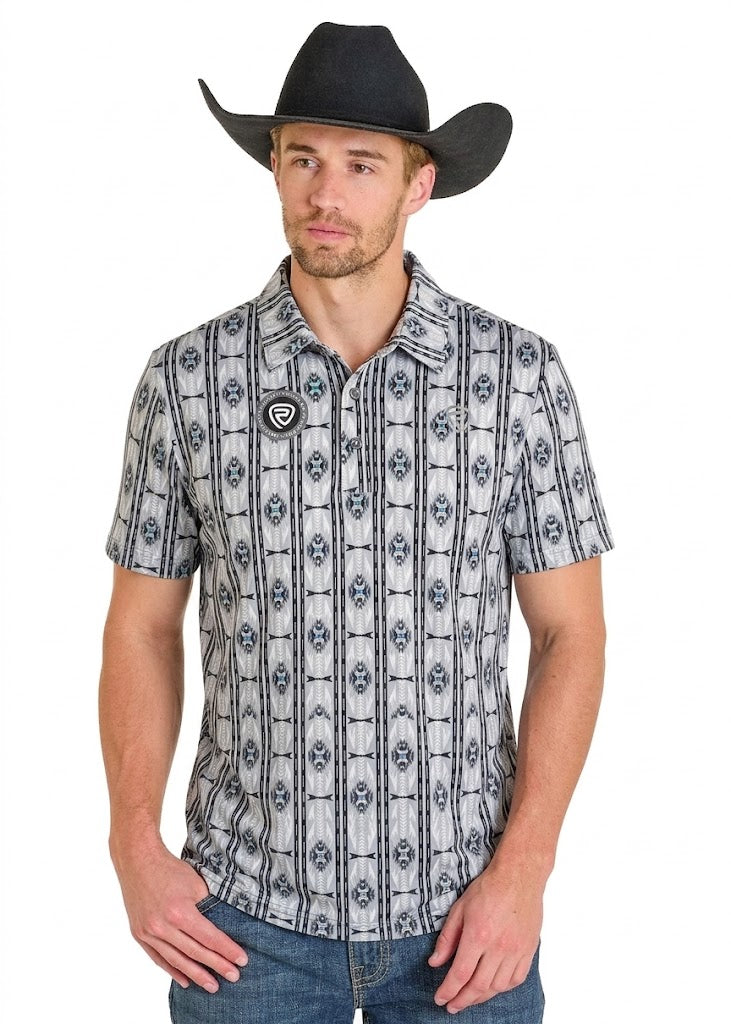 ROCK & ROLL MENS AZTEC PRINTED POLOS LIGHT GREY - BM51T08724