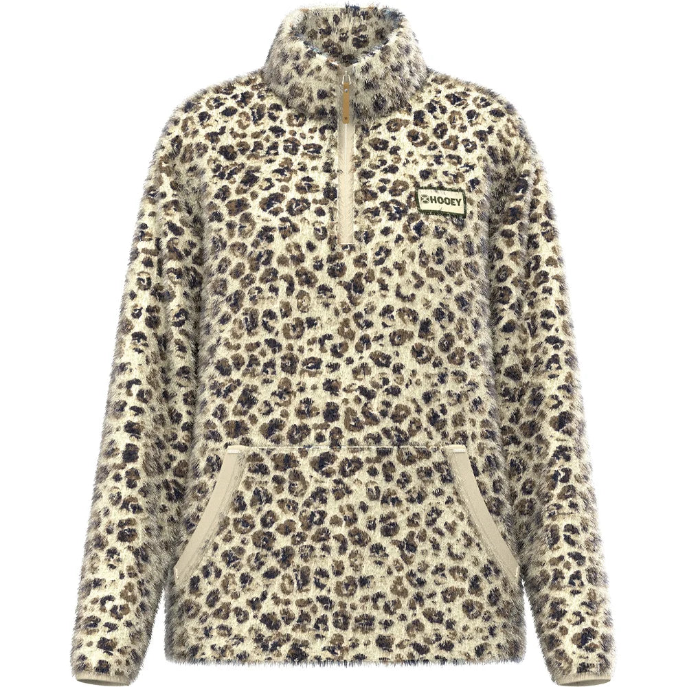 HOOEY WOMEN KODI TAN LEOPARD FLEECE PULLOVER HFP2604TNPR