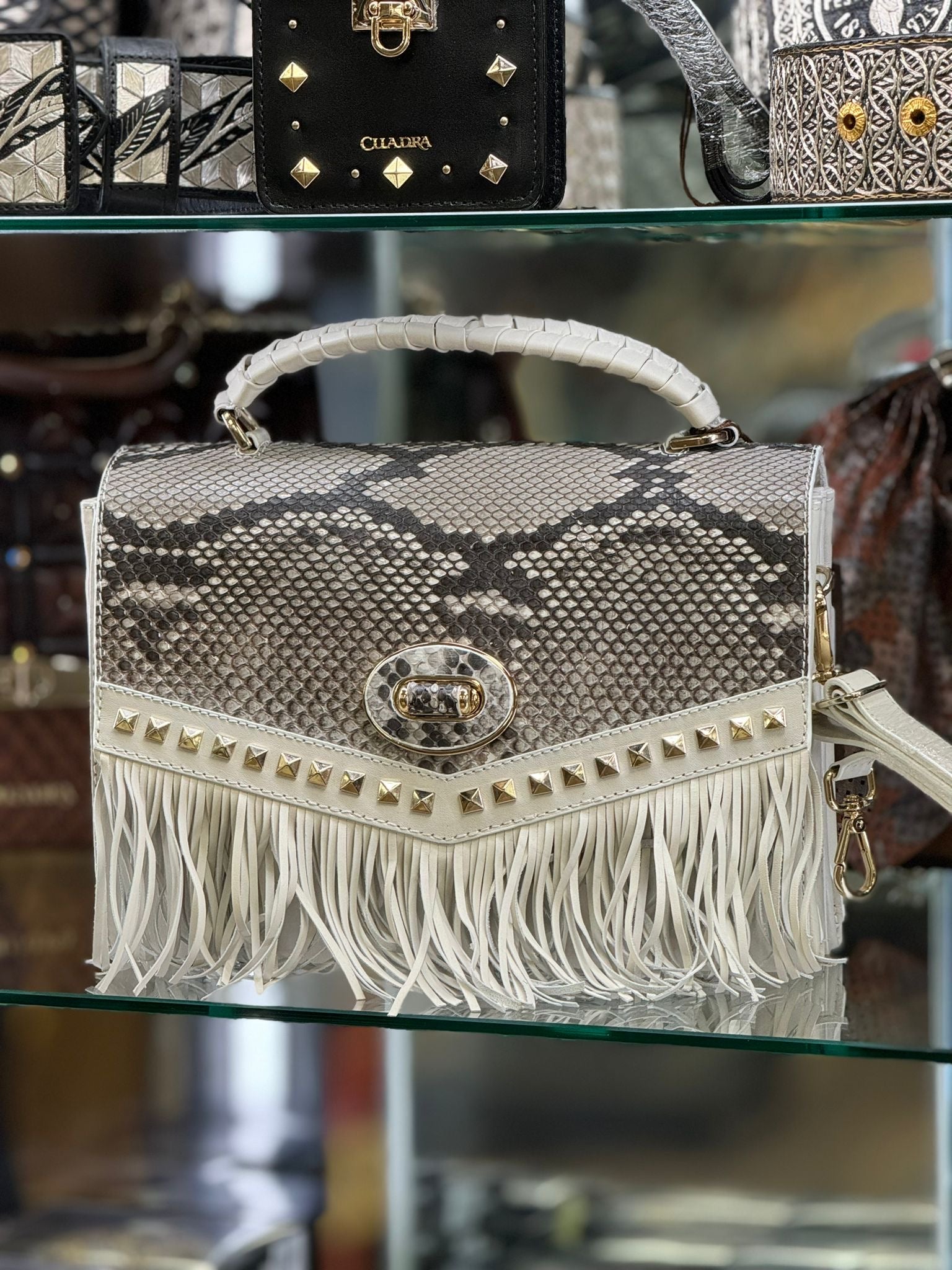 CUADRA HAND BAG PYTHON PLUNGE NATURAL STUD