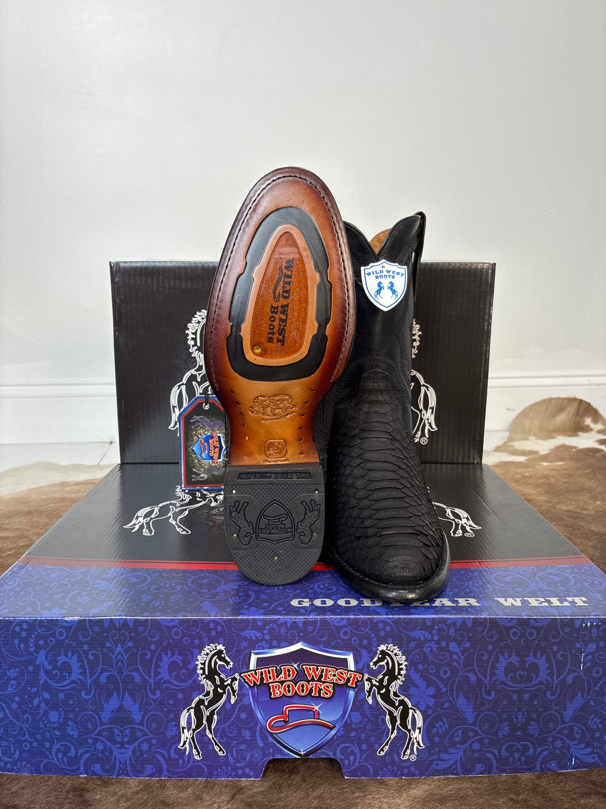 WILD WEST ROPER BOOT PYTHON NOBUCK BLACK 2691ZN5707