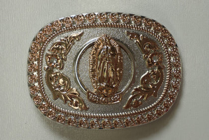SILVER & ROSE GOLD VIRGIN OF GUADALUPE ROUND BUCKLE