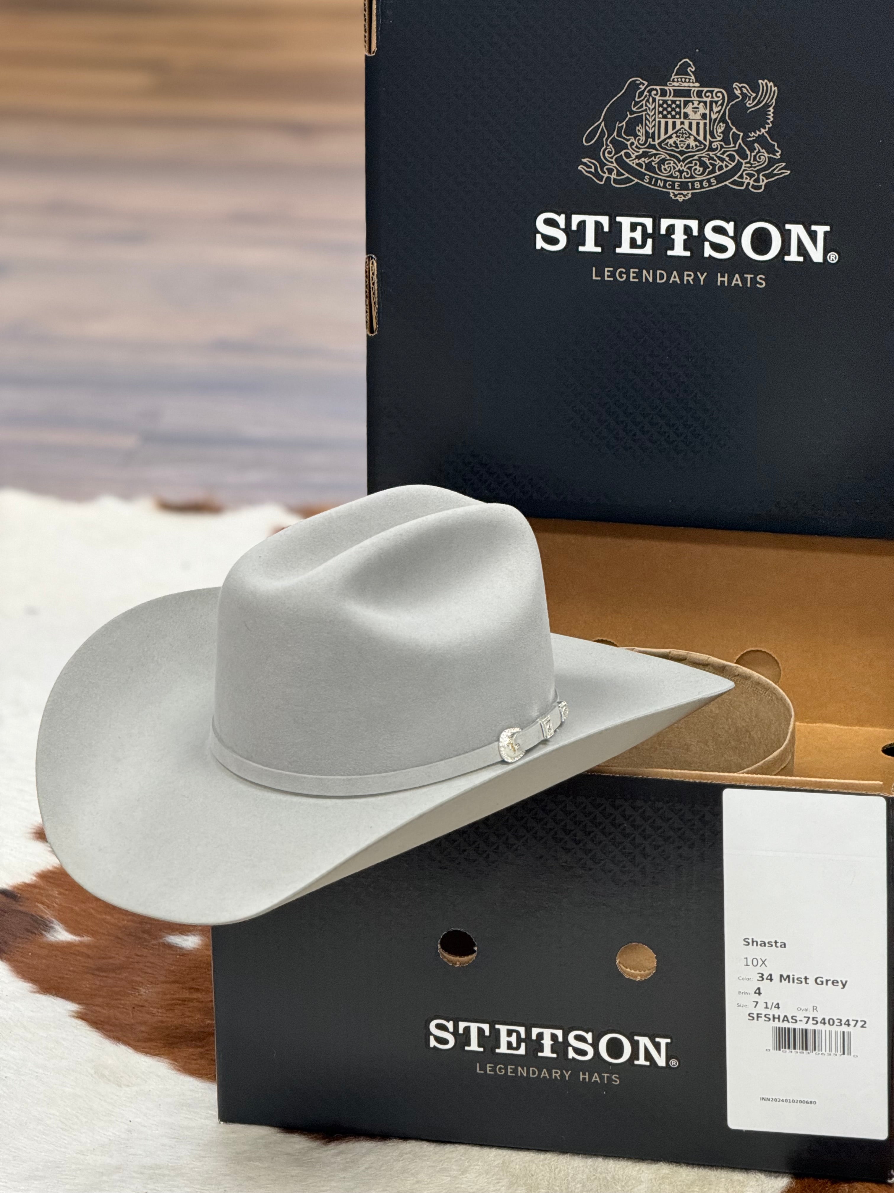 STETSON COWBOY HAT SHASTA 10X MIST GREY