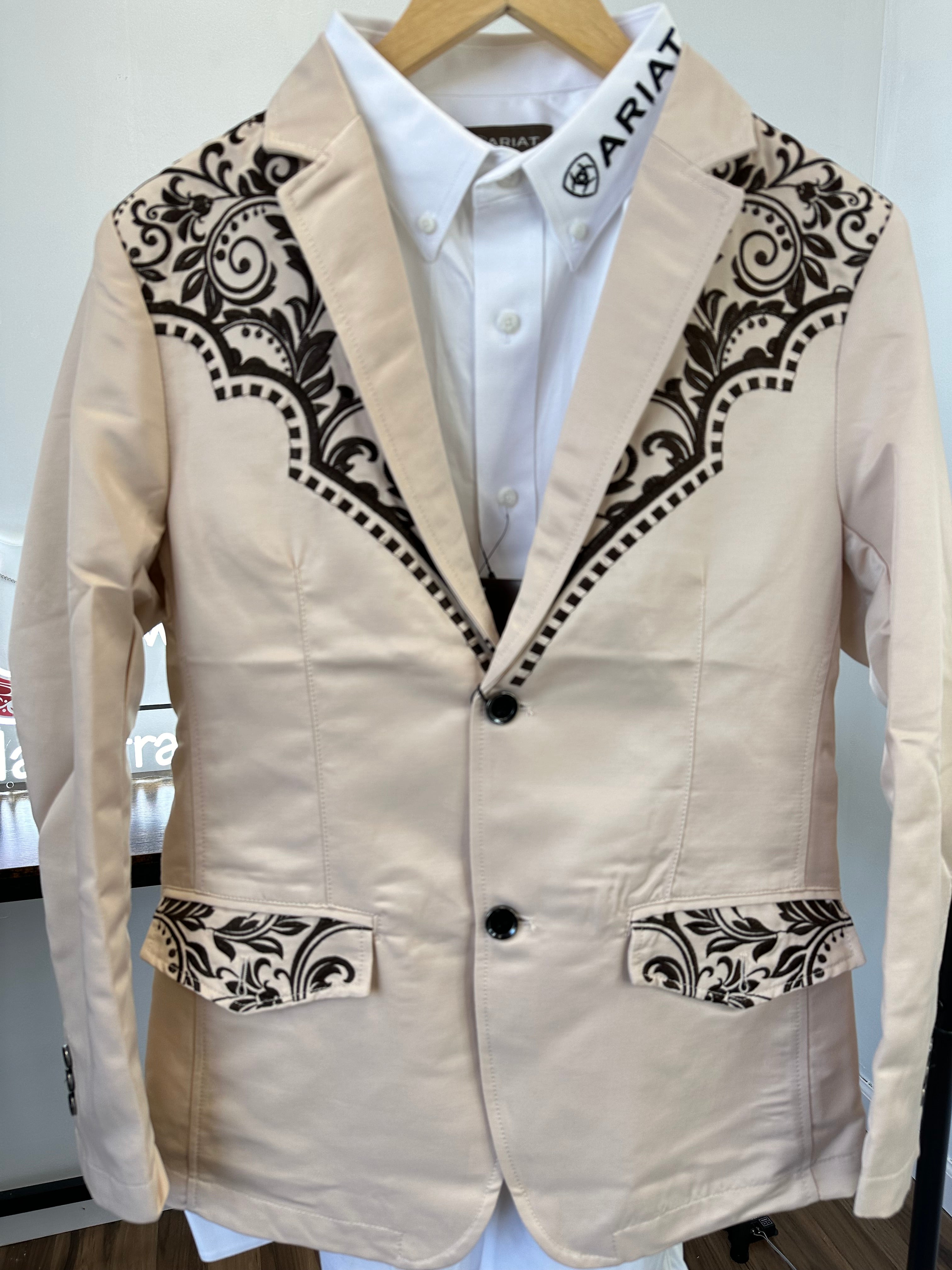 LAMASINI BEIGE BROWN EMBROIDERED BLAZER 2850