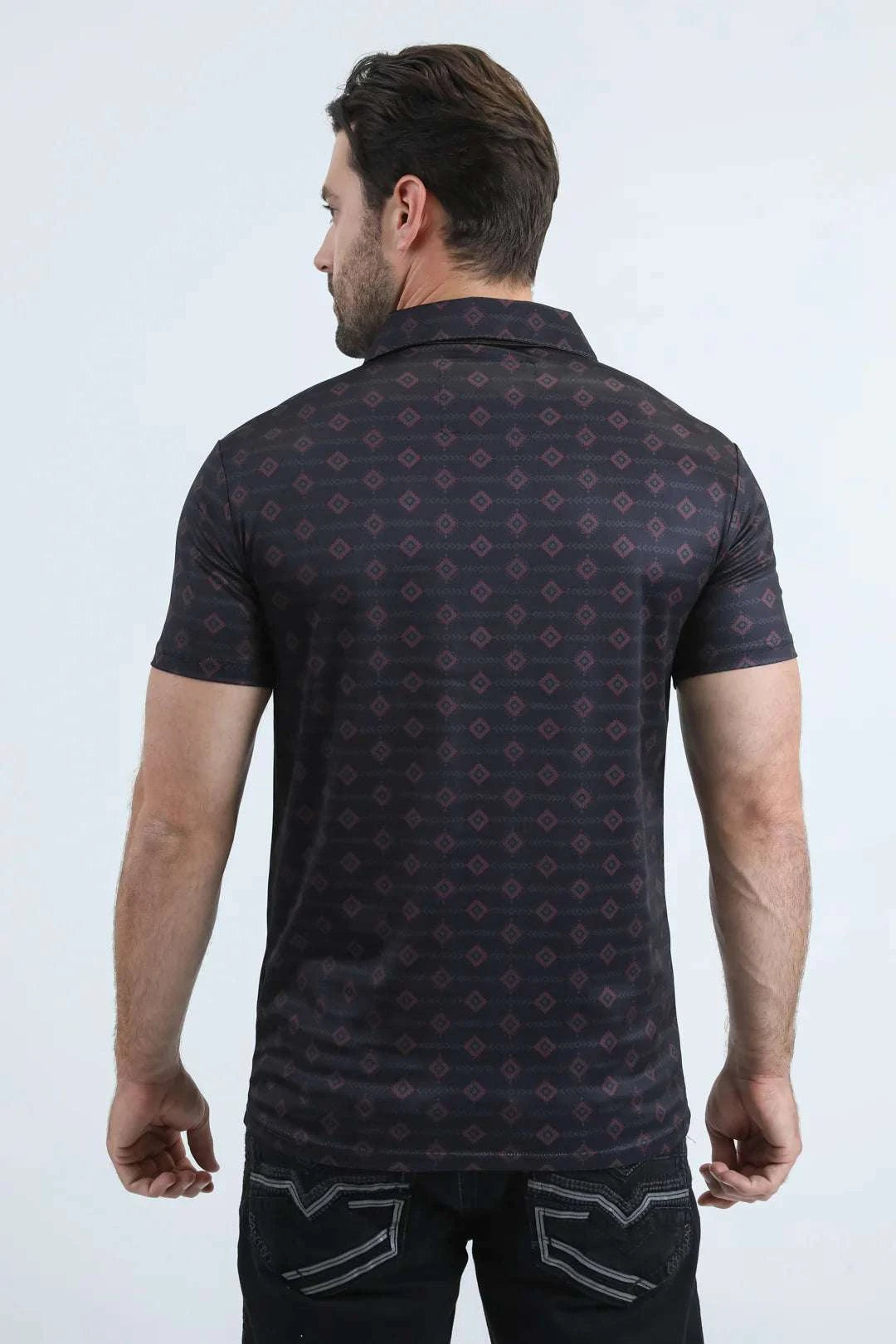 PLATINI MENS MODERN FIT STRETCH FOIL FASHION SHORT SLEEVE SHIRT AZTEC BLACK & RED  PGP11008 Laherradurawwnc.com