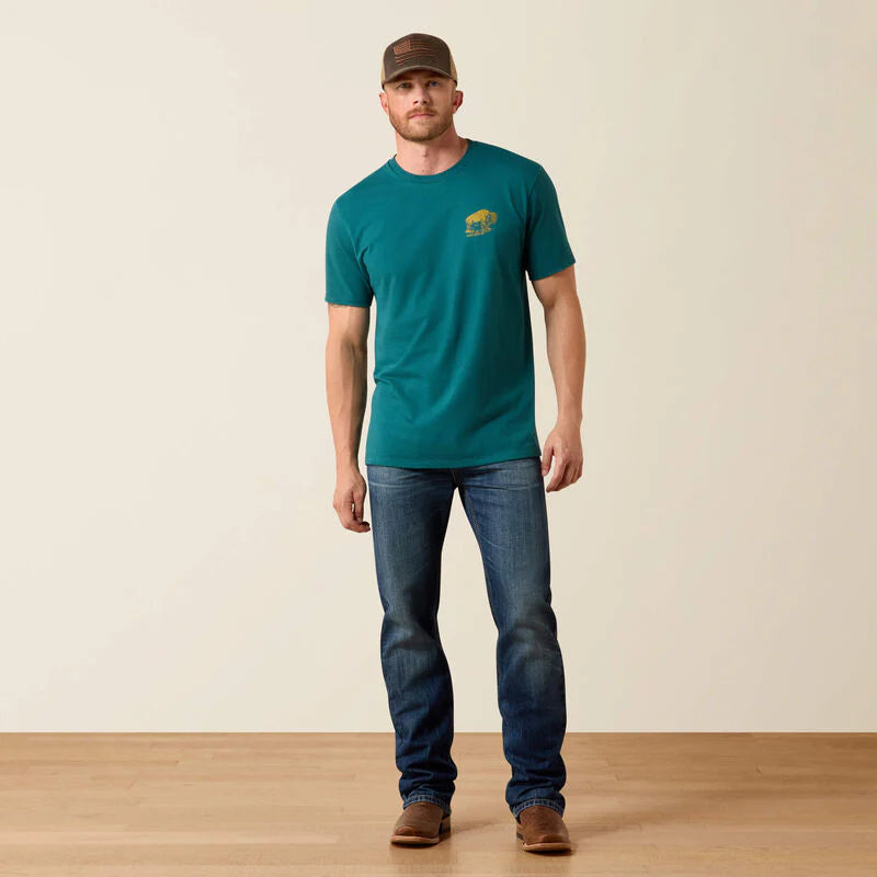 ARIAT MEN BISON WANDER FLAG SS TSHRT MEDITERRANEAN 10073412