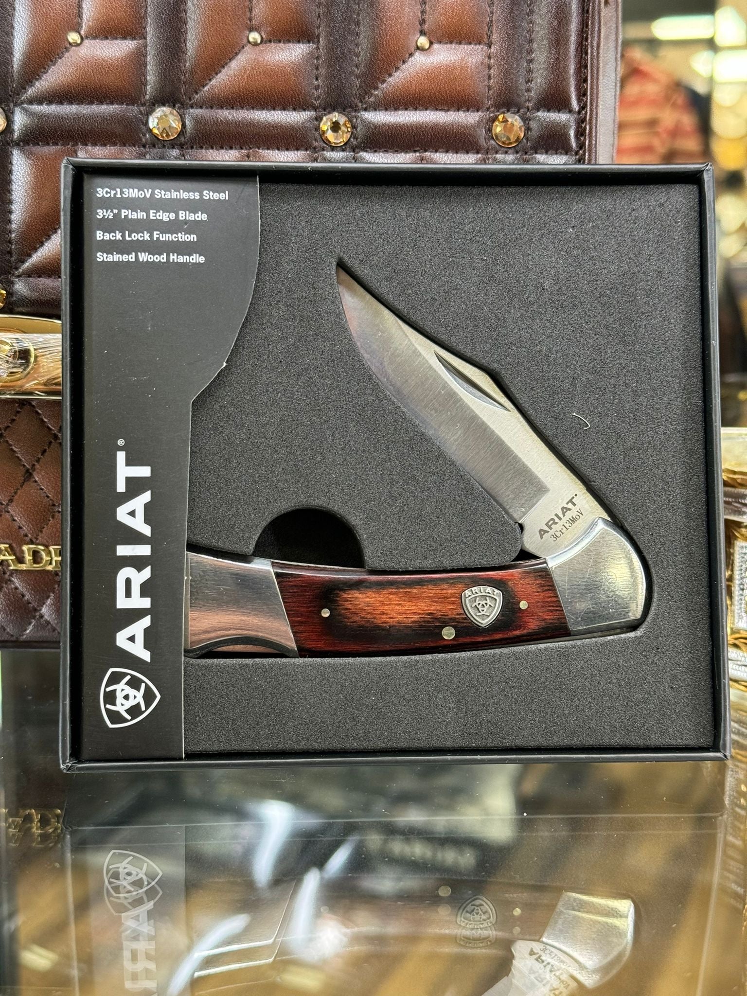 ARIAT BLACK STAINED WOOD STAINLESS STEEL POCKET KNIFE