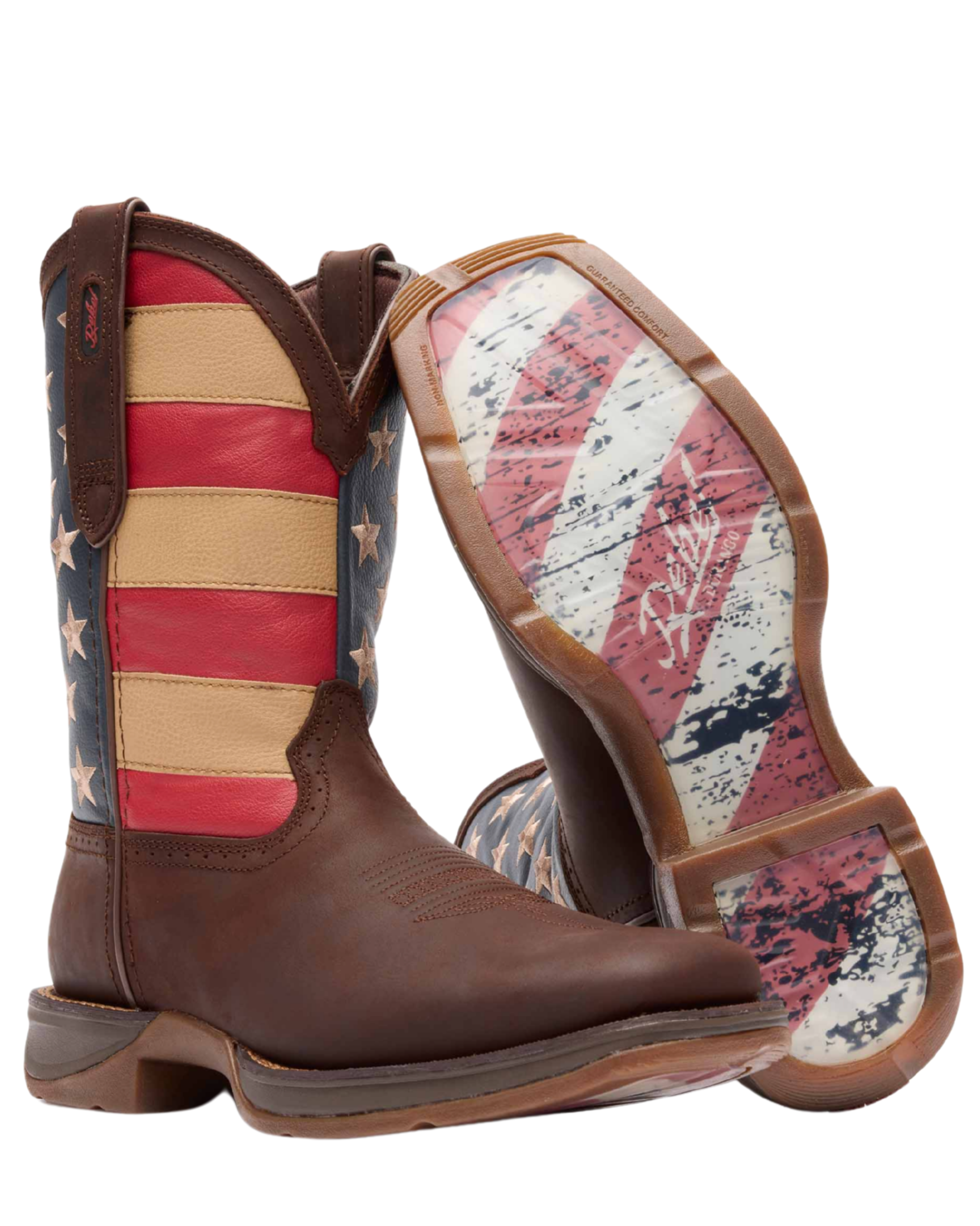 Brown cowboy boot with American flag pattern 