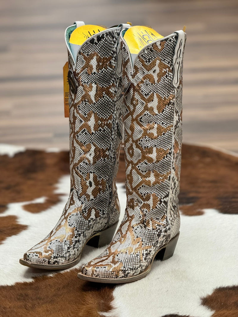 WOMENS CORRAL NATURAL GOLDEN HAND PAINTED PYTHON TALL BOOT