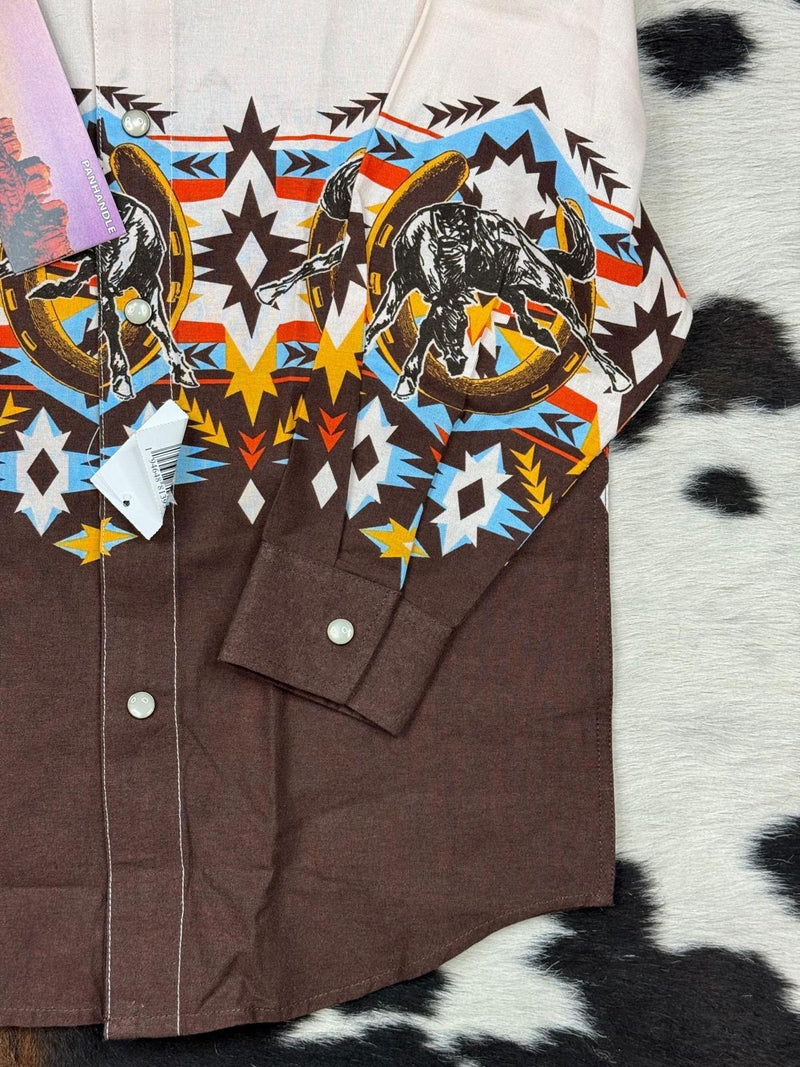PANHANDLE BOYS NATURAL AZTEC WESTERN BOARDER LONG SLEEVE SNAP