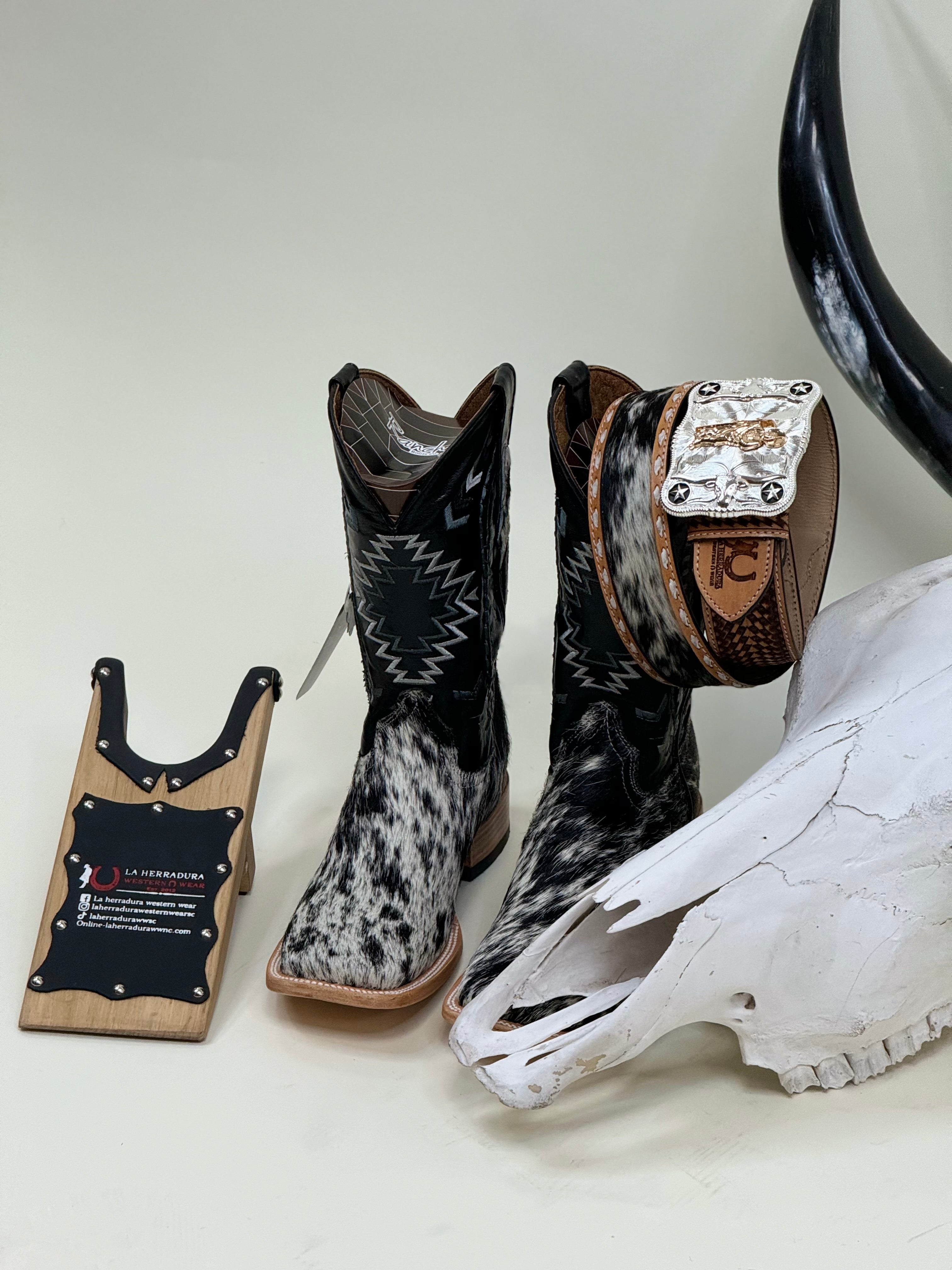 RANCHERS MEN COWHIDE BLACK&WHITE NG BLACK CHEROKEE BOOT EVERY PAIR IS UNIQUE!