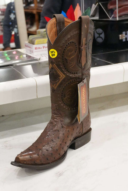 BOTA CUADRA AVESTRUZ MARRÓN PUNTA CUADRADA LÁSER