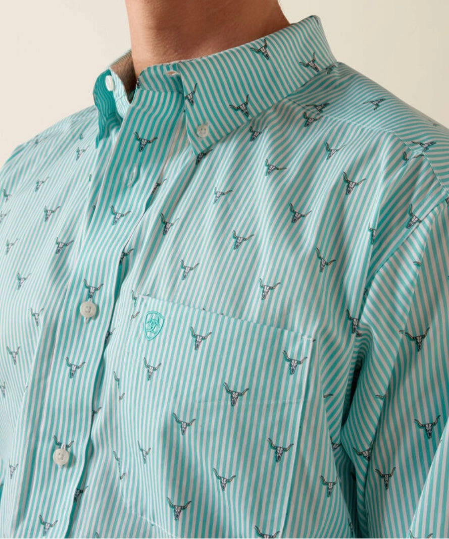 ARIAT MENS CLASSIC FIT WRINKLE FIT TURQUOISE STEER HEAD STRIP - 10073687
