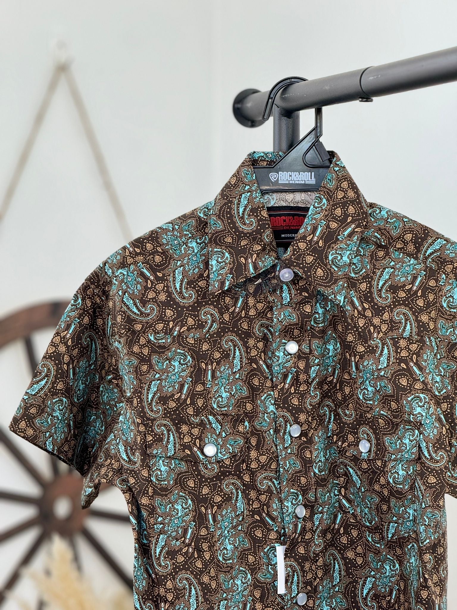 ROCK&ROLL BOYS TURQUOISE PAISLEY SNAP SHORT SLEEVE SHIRT