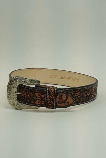 CINTURÓN MARRÓN DE LA HERRADURA DE 2 PULGADAS GRABADO A MANO ESTILO OCCIDENTAL DISEÑO NUEVO