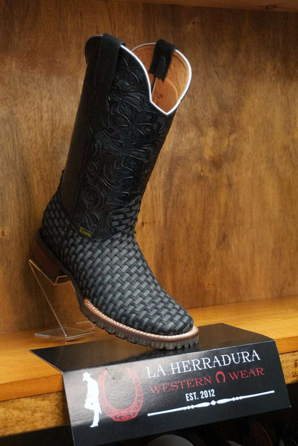 BOTA LA HERRADURA/ELLIUT BORDADA GRIS-NEGRO PUNTA CUADRADA