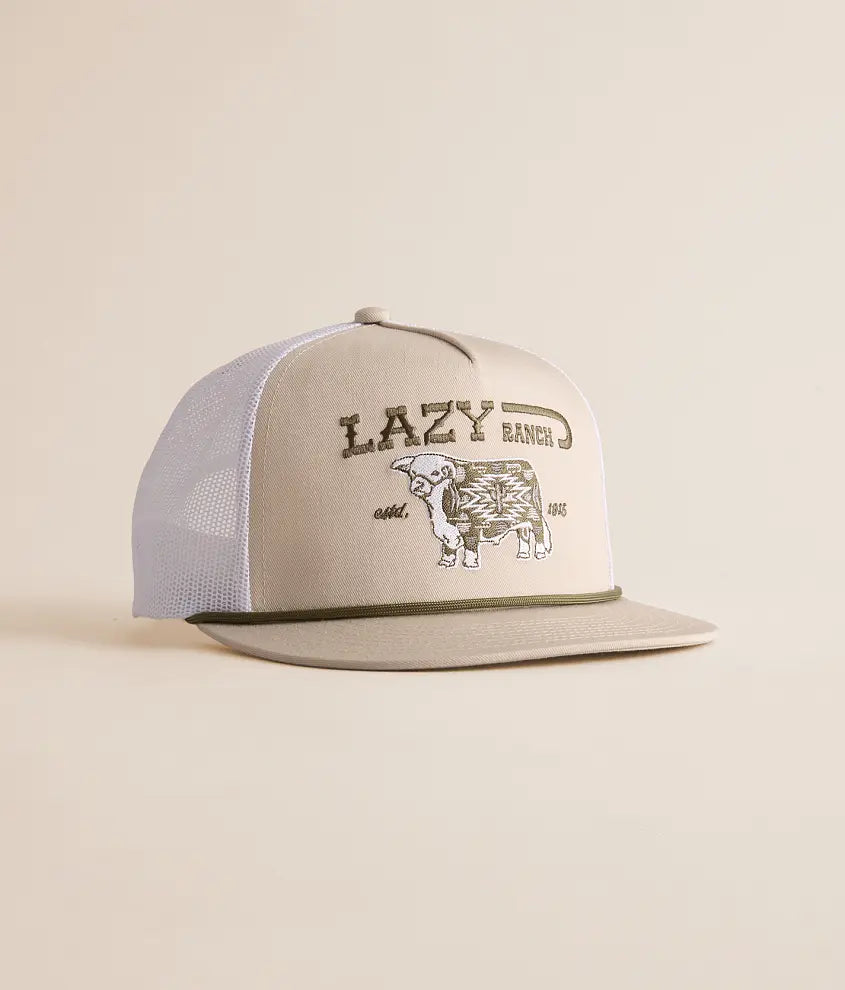 LAZY J RANCH CAP TAN & WHITE ALPINE CLASSIC ROPE TRUCKER HAT
