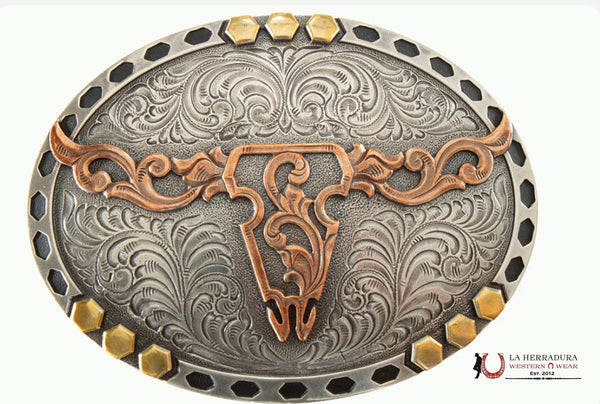 37949 - Nocona Oval LongHorn Multi Color Belt Buckle