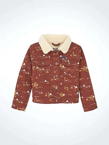 WRANGLET GIRL SHERPA DENIM BROWN JACKET WESTERN LOGO 112367480