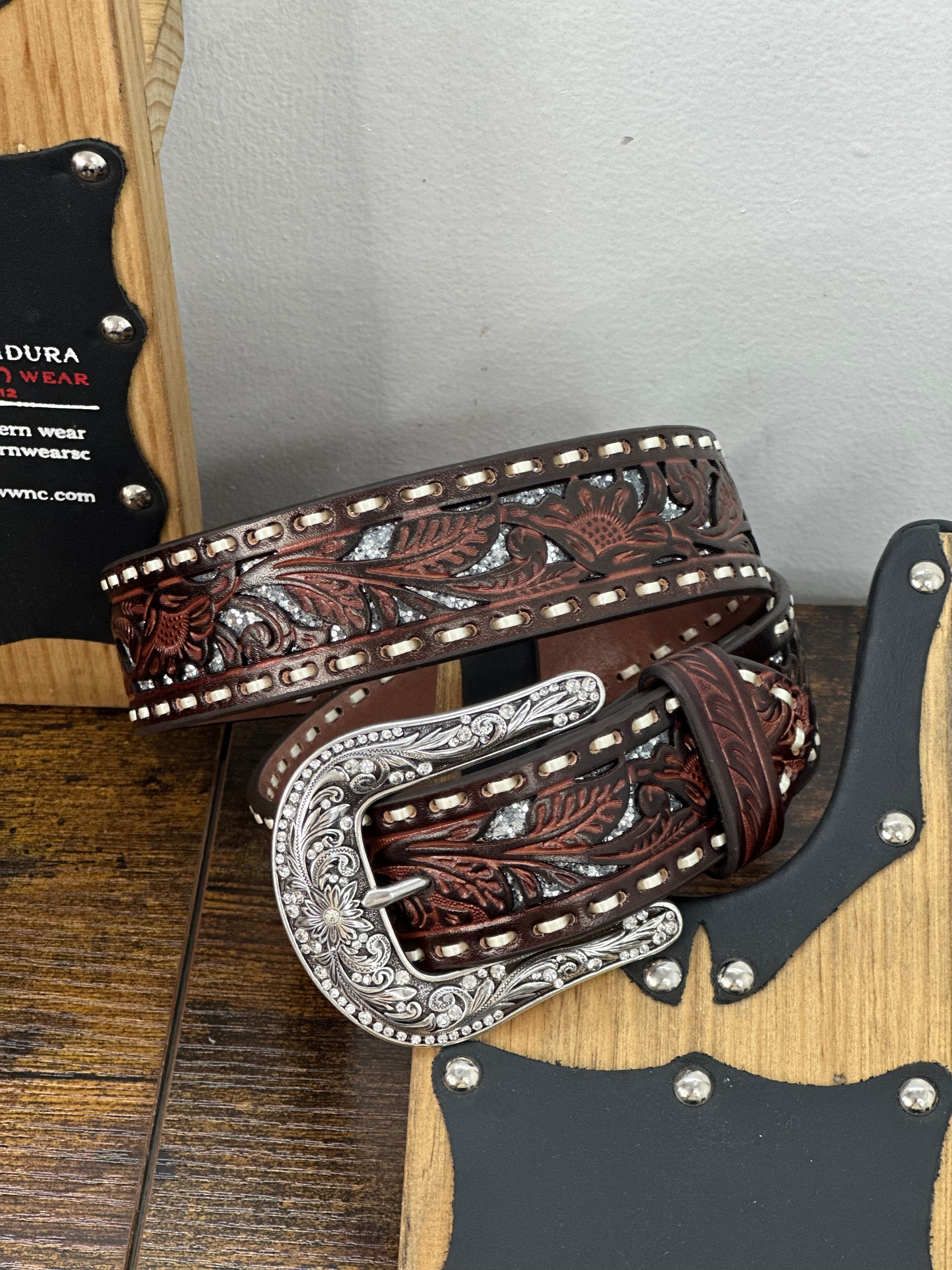 NOCANA HANDTOOLED CHOCÓ SPARKLE INLAY BELT