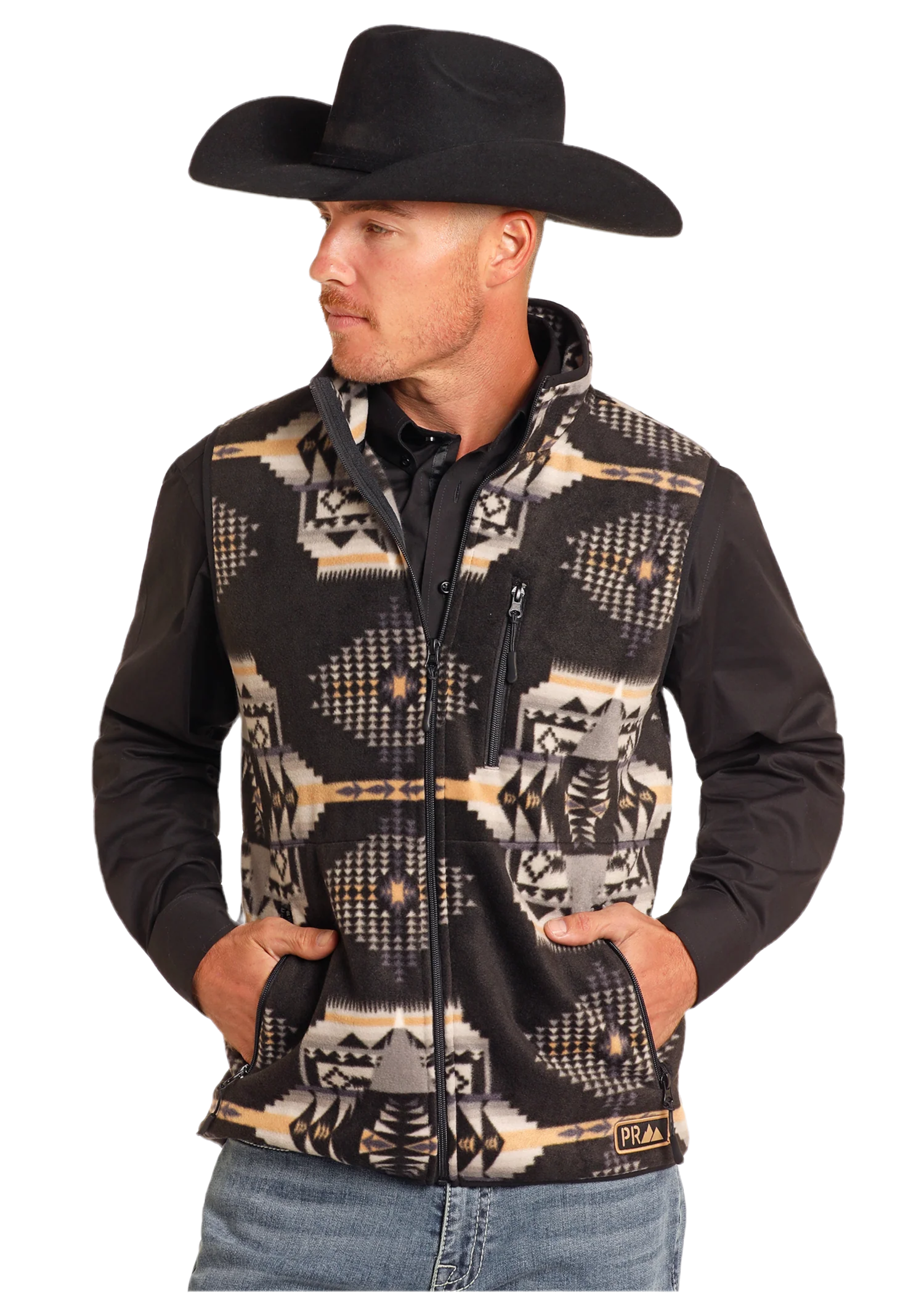 PANHANDLE BLACK AZTEC PRINTED FLEECE VEST