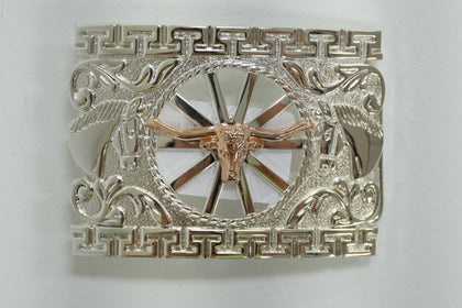 HEBILLA CUADRADA DE ORO Y PLATA CON CUERNOS LARGOS