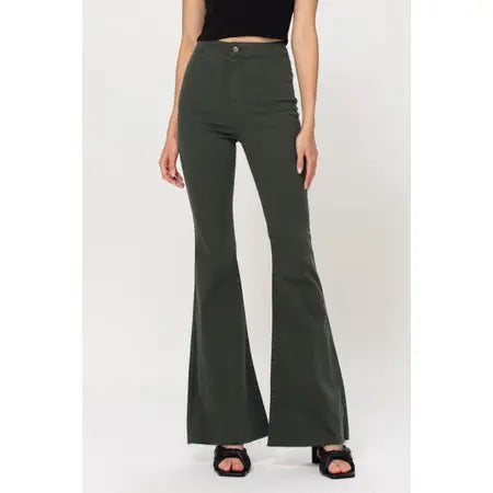 CELLO HIGH RISE OLIVE GREEN FLARE JEAN