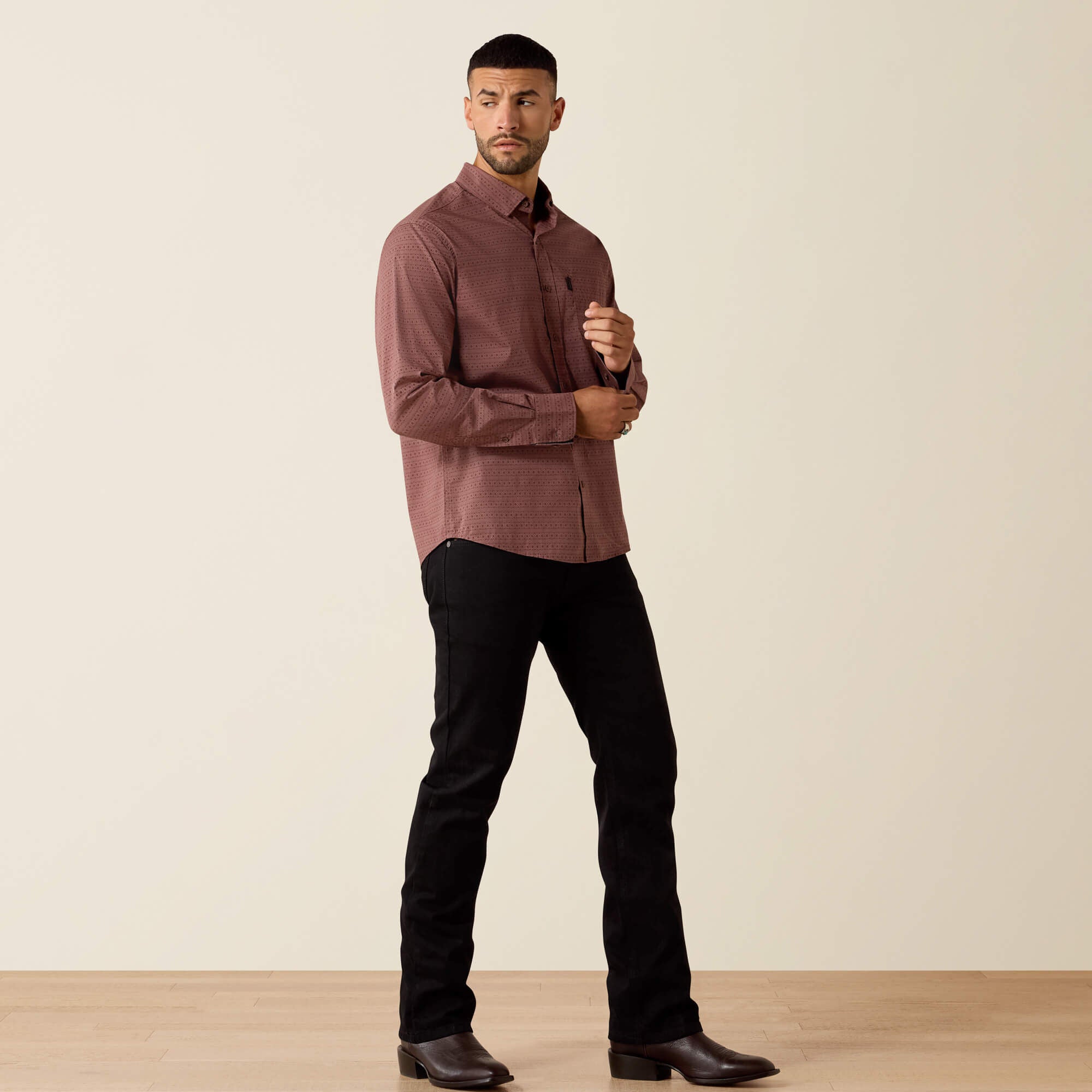 ARIAT MENS SHIRT MODERN  SLIM FIT ROSE TAUPE GEO STRIPE  10072730